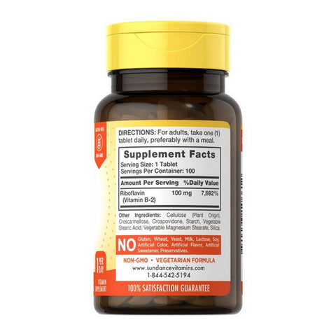 Sundance, Vitamin B-2, 100 Mg, 100 Tablets