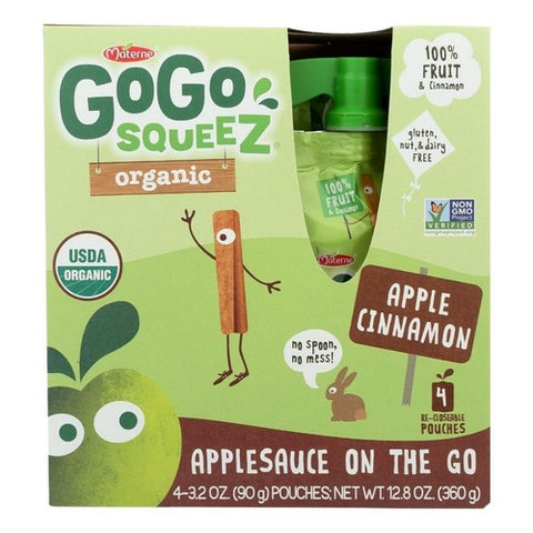 Gogo Squeez, Organic Applesauce Fruit On The Go Apple Cinnamon, 3.2 Oz X 4 Count (Case Of 12)