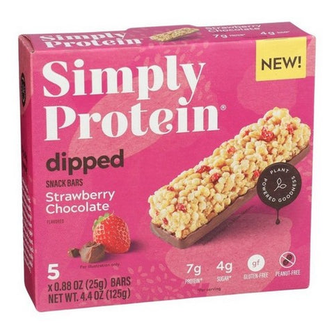 Simply Protein, Dipped Snack Bars Strawberry Chocolate, 0.88 Oz X 5 Count (Case Of 6)
