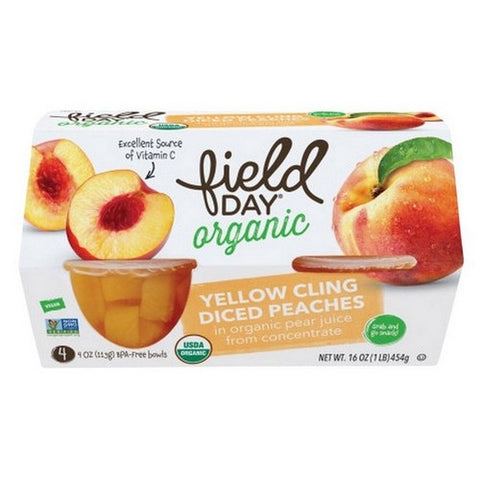 Field Day, Organic Fruit Cups Diced Peaches, 4 Oz X 4 Count (Case Of 6)