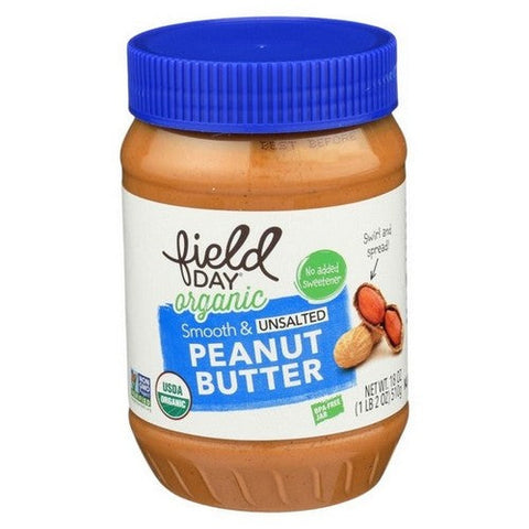 Field Day, Oranic Smooth And Unsalted Peanut Butter, 18 Oz (Case Of 12) Field Day