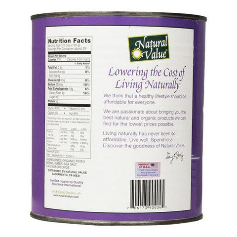 Natural Value, Organic Pinto Beans, 108 Oz (Case Of 6) Natural Value