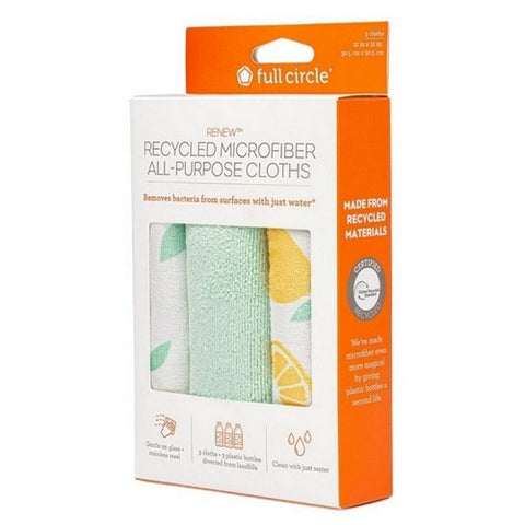 Full Circle Home, Renew Recycled Microfiber All-Purpose Cloths Citrus Print, 3 Count (Case Of 6)