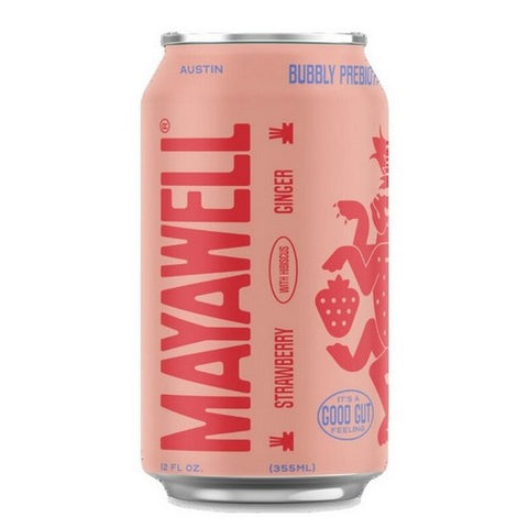 Mayawell, Sparkling Soda Prebiotic With Hibiscus Strawberry Ginger, 12 Oz X 4 Count (Case Of 6) Mayawell