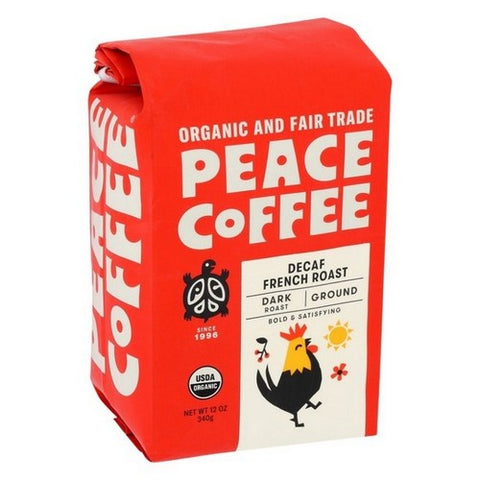 Peace Coffee, Organic Decaf Ground Coffee French Roast, 12 Oz (Case Of 6)