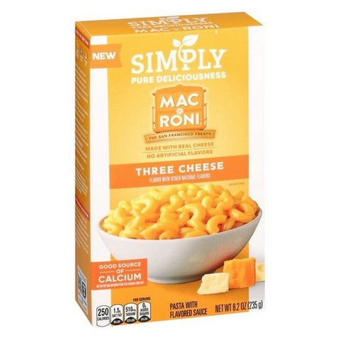 Simply Mac A Roni, Macroni Three Cheese Flavor Pasta With Flavored Sauce, 8.2 Oz (Case Of 12)