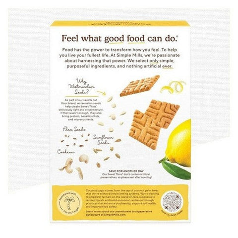 Simple Mills, Seed And Nut Flour Lemon Sweet Thins, 4.25 Oz (Case Of 6) Simple Mills