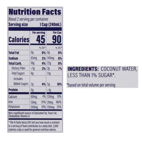 C20 Pure Coconut Water, Pure Coconut Water Hydration Pack, 17.5 Oz X 4 Count (Case Of 6) C20 Pure Coconut Water