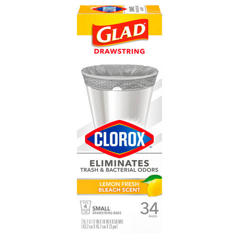 Drawstring Bags Small Lemon Fresh Bleach Scent 34 Count (Case Of 6) by Glad
