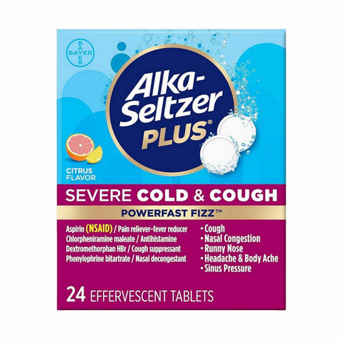 Alka-Seltzer, PowerFast Fizz Severe Cold And Cough Treatment Citrus, 24 Count (Case Of 3)