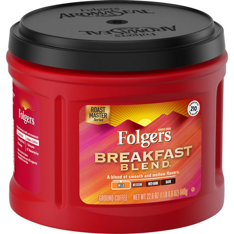 Folgers, Breakfast Blend Ground Coffee Light Roast, 22.6 Oz (Case Of 6)