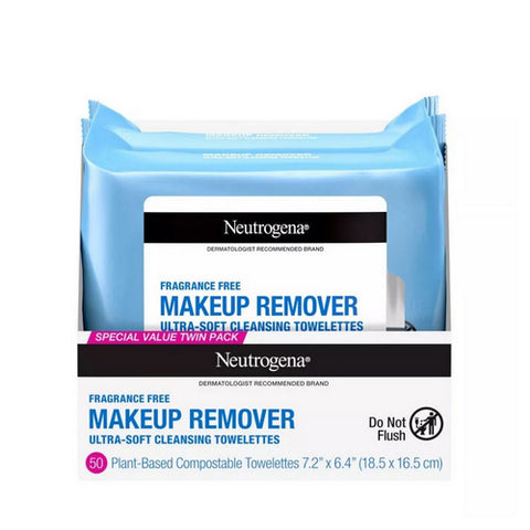 Neutrogena, Fragrance Free Makeup Remover Wipes Face Cleansing Towelettes, 50 Count (Case Of 3)