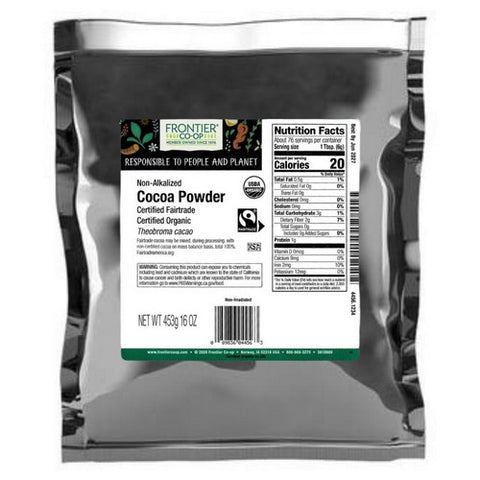 Frontier Coop, Organic Fairtrade Non-Alkalized Cocoa Powder, 16 Oz