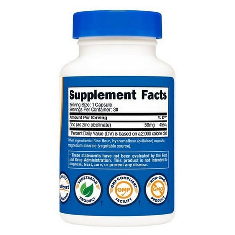 Nutricost, Zinc Picolinate, 50 Mg, 30 Caps