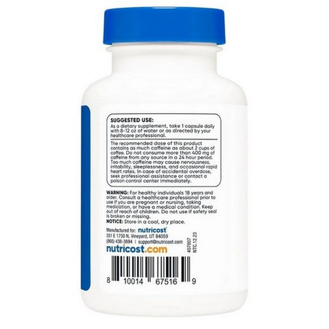 Nutricost, Caffeine Capsules, 200 Mg, 120 Count