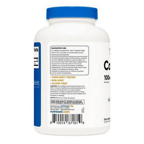 Nutricost, Caffeine Capsules, 100 Mg, 500  Count Nutricost