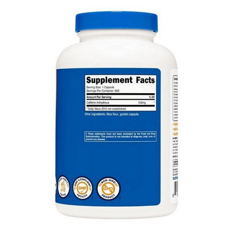 Nutricost, Caffeine Capsules, 100 Mg, 500  Count Nutricost
