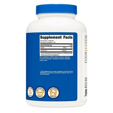 Nutricost, L-Lysine Capsules, 500 Mg, 250 Count