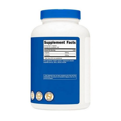 Nutricost, L-Arginine + L-Citrulline Capsules, 750 Mg, 240 Count
