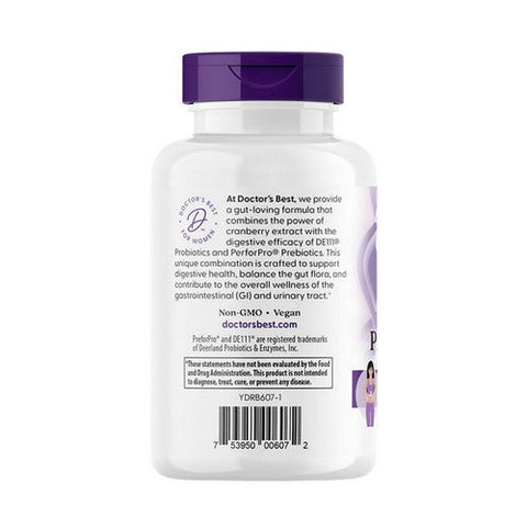 Doctors Best, Women's Digestive Probiotic Prebiotic with Cranberry, 4 Billion CFU, 30 Veggie Caps Doctors Best
