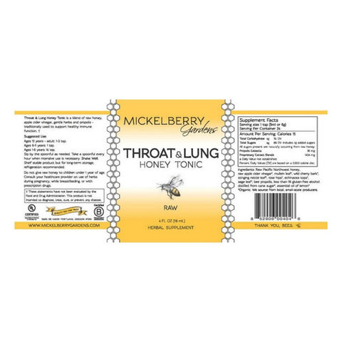 Mickelberry Gardens, Throat And Lung Honey Tonic, 4 Oz