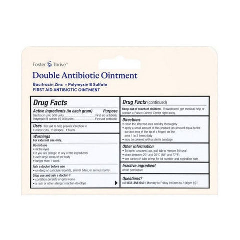 Foster And Thrive, Double Antibiotic Bacitracin Zinc Polymyxin B Sulfate Ointment, 1 Oz Foster And Thrive
