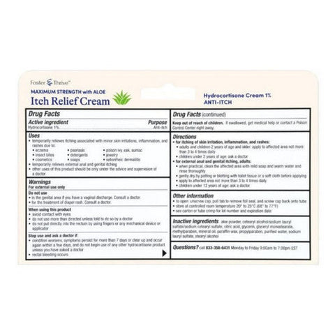 Foster And Thrive, Maximum Strength with Aloe Itch Relief Cream, 1 Oz Foster And Thrive