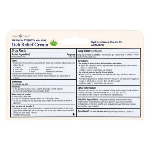 Foster And Thrive, Maximum Strength With Aloe Itch Relief, 2 Oz