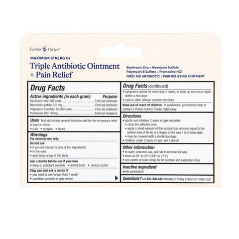 Foster And Thrive, Maximum Strength Triple Antibiotic + Pain Relief Cream, 1 Oz