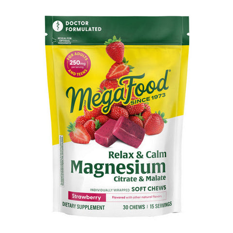 MegaFood, Relax Plus Calm + Magnesium Soft Chews  Strawberry, 30 Count MegaFood