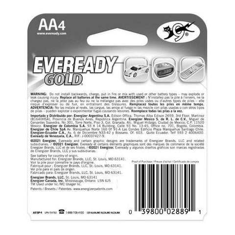 Energizer, Gold Alkaline Batteries AA, 4 Count Energizer