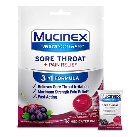 Mucinex, Instasoothe Sore Throat Pain Relief Elderberry And Wild Cherry, 40 Count