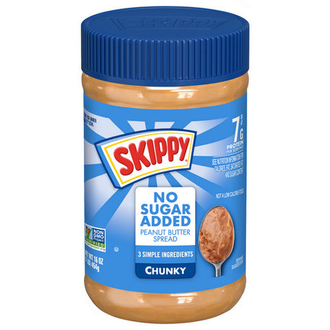 Skippy, Chunky Peanut Butter Spread No Sugar Added, 16 Oz (Case Of 12)