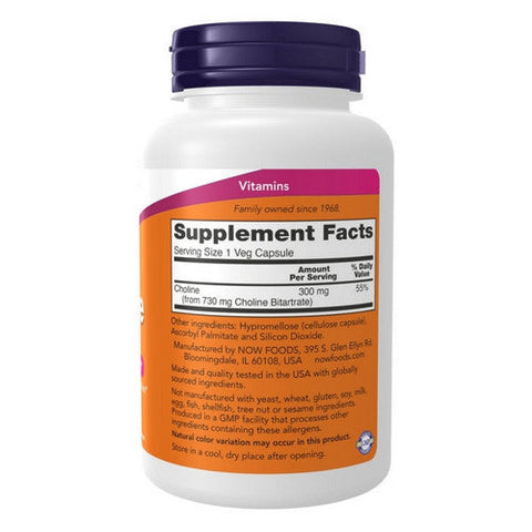 Now Foods, Choline, 300 mg, 100 Veg Capsules Now Foods