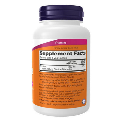 Now Foods, Choline, 300 mg, 100 Veg Capsules