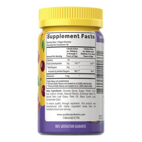 Sundance, Kid's Melatonin Gummies Natural Cherry, 1 Mg, 40 Count