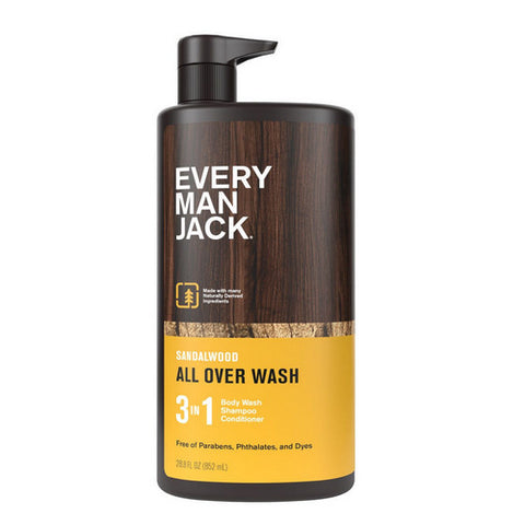 Jack Hydrating Men's 3-In-1 Body Wash Shampoo And Conditioner Sandalwood 28.8 Oz by Every Man Jack