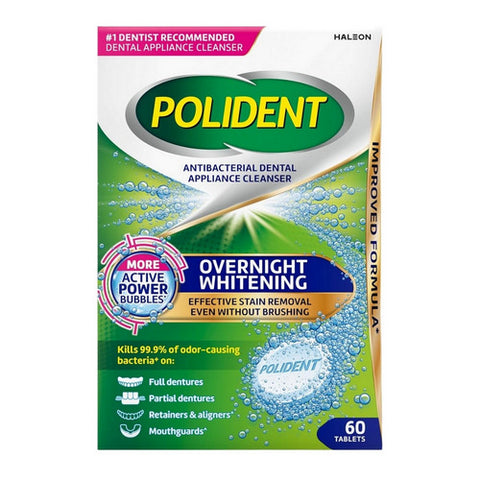 Overnight Whitening Antibacterial Dental Appliance Cleanser Tablets 60 Tabs by Polident