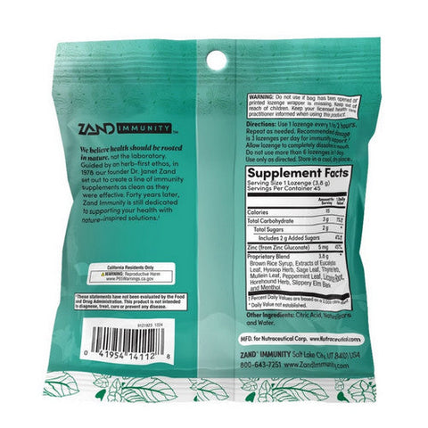 Zand, Immunity Menthol Lozenges, 45 Count Zand