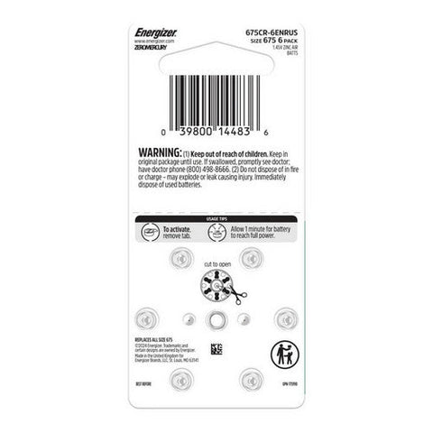 Energizer, Hearing Aid Batteries Size 675 Blue, 6 Count Energizer