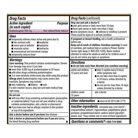 Good Sense, Extra Strength Pain Relief Acetaminophen Caplets, 500 Mg, 500 Count Good Sense