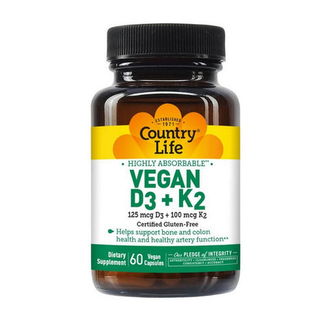 Vegan D3 Plus K2 60 Veg Caps by Country Life