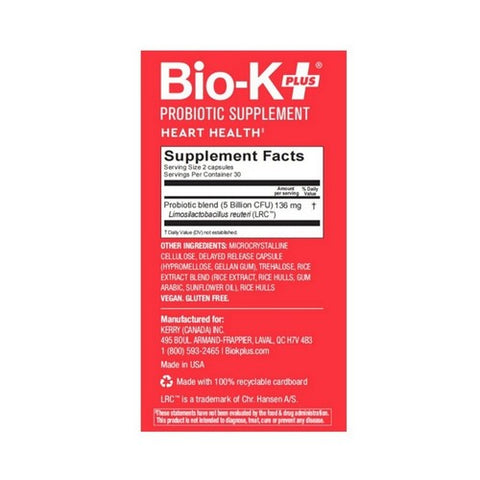 Bio-kPlus, Heart Health Probiotic Supplement, 60 Count Bio-kPlus