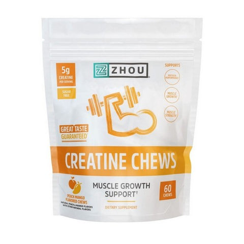 Creatine Chews Gummy Peach Mango 60 Count by Zhou Nutrition