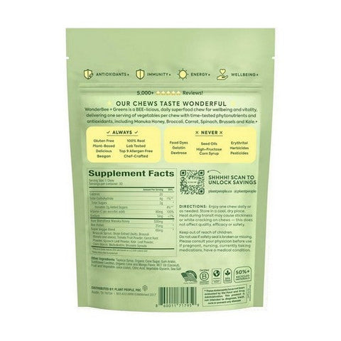 Plant People, WonderBee Greens Mango Lime Chews, 30 Gummies Plant People