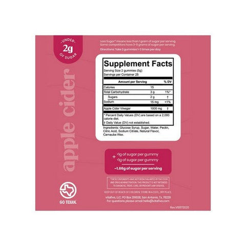 VitaFive, Apple Cider Vinegar Gummies, 1000 Mg, 50 Count VitaFive