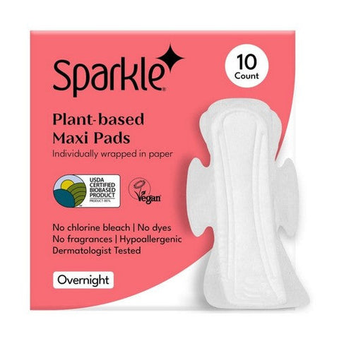 Sparkle, Plant Based Maxi Pads Overnight, 10 Count Sparkle