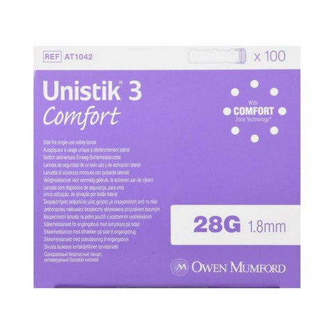 Owen Mumford, Unistik 3 Comfort Safety Lancet 28 G, 100 Count Owen Mumford