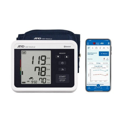 A & D, Bluetooth Upper Arm Blood Pressure Monitor With Voice Guidance, 1 Each A & D