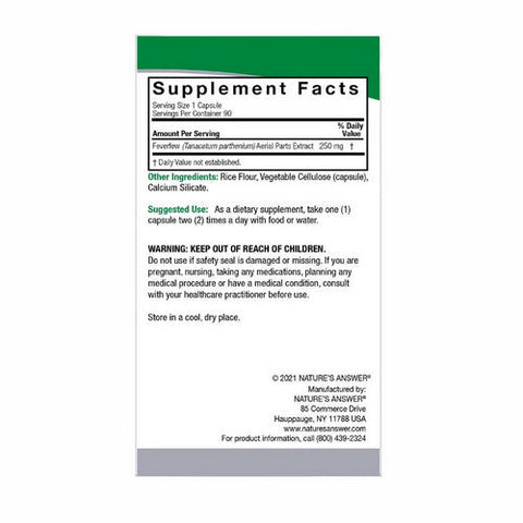 Nature's Answer, Feverfew, 250 Mg, 90 Veg Caps Nature's Answer